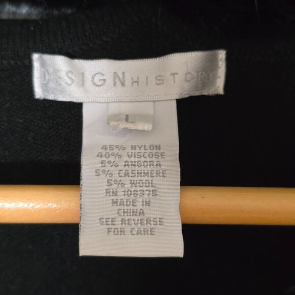 Design History Black Cardigan Angora Collar Cashmere Wool Rhinestone Clasp Large - Picture 5 of 6